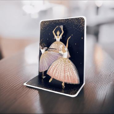 Pictura Ballet Small Pop-up Card featuring a detailed ballet dancer design with vibrant colors and intricate paper craftsmanship.