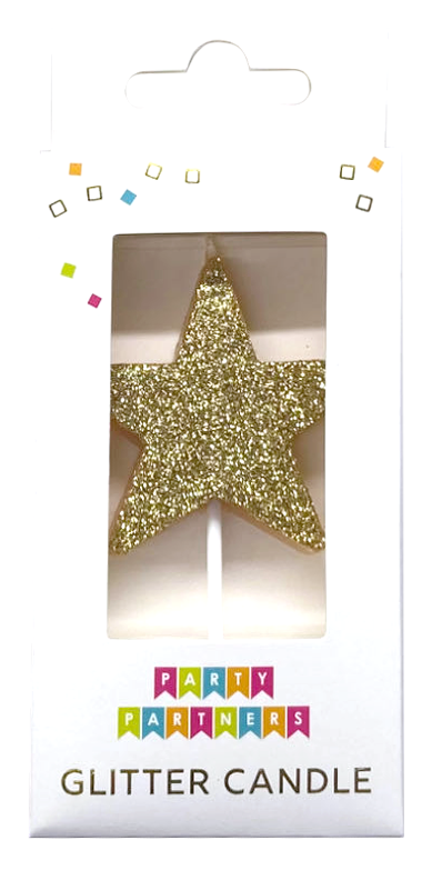 Glitter number 0 candle from Party Partners, decorative candle with sparkling glitter finish, perfect for birthday celebrations.