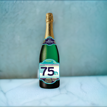 Pictura 75th Birthday Champagne Sound Card showing a festive champagne bottle and celebratory design for special occasion.