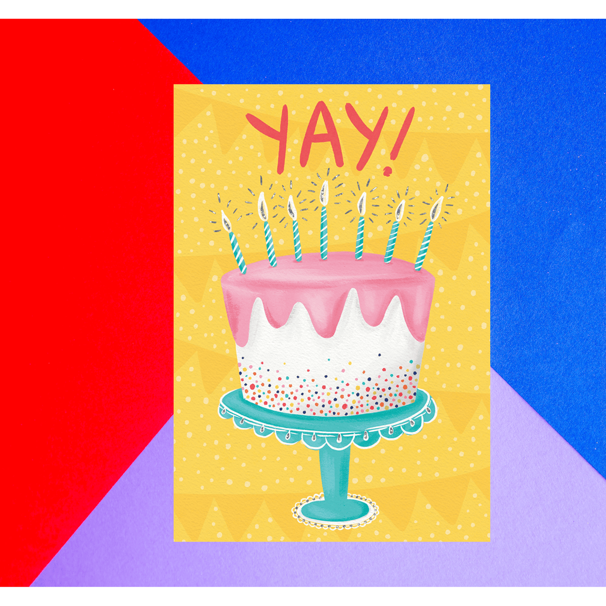 Colorful sprinkle cake stand birthday card by Pictura, featuring festive cake and celebratory design, perfect for special occasions.