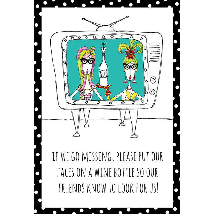 Faces on Wine Bottle Birthday Card by Pictura featuring colorful illustrated faces on a festive card for wine lovers.