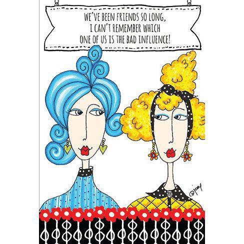 Pictura Bad Influence birthday card featuring Dolly Mamas design, colorful illustration for celebration and greeting purposes.