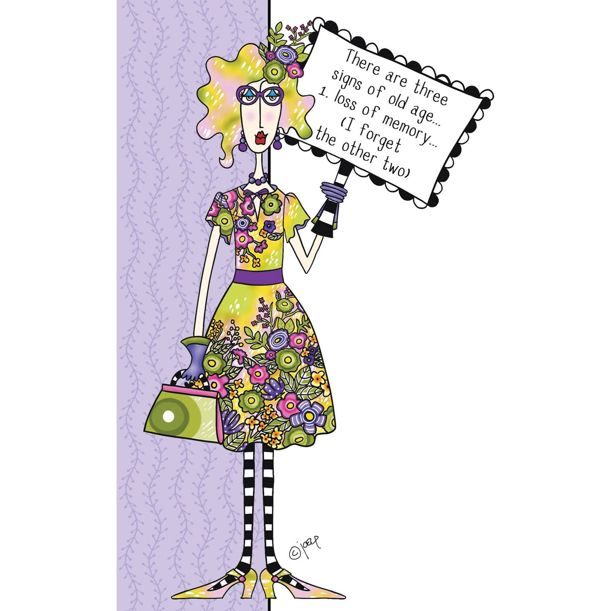 Three Signs Birthday Card featuring Dolly Mamas from Pictura, with colorful illustrations and cheerful birthday message.