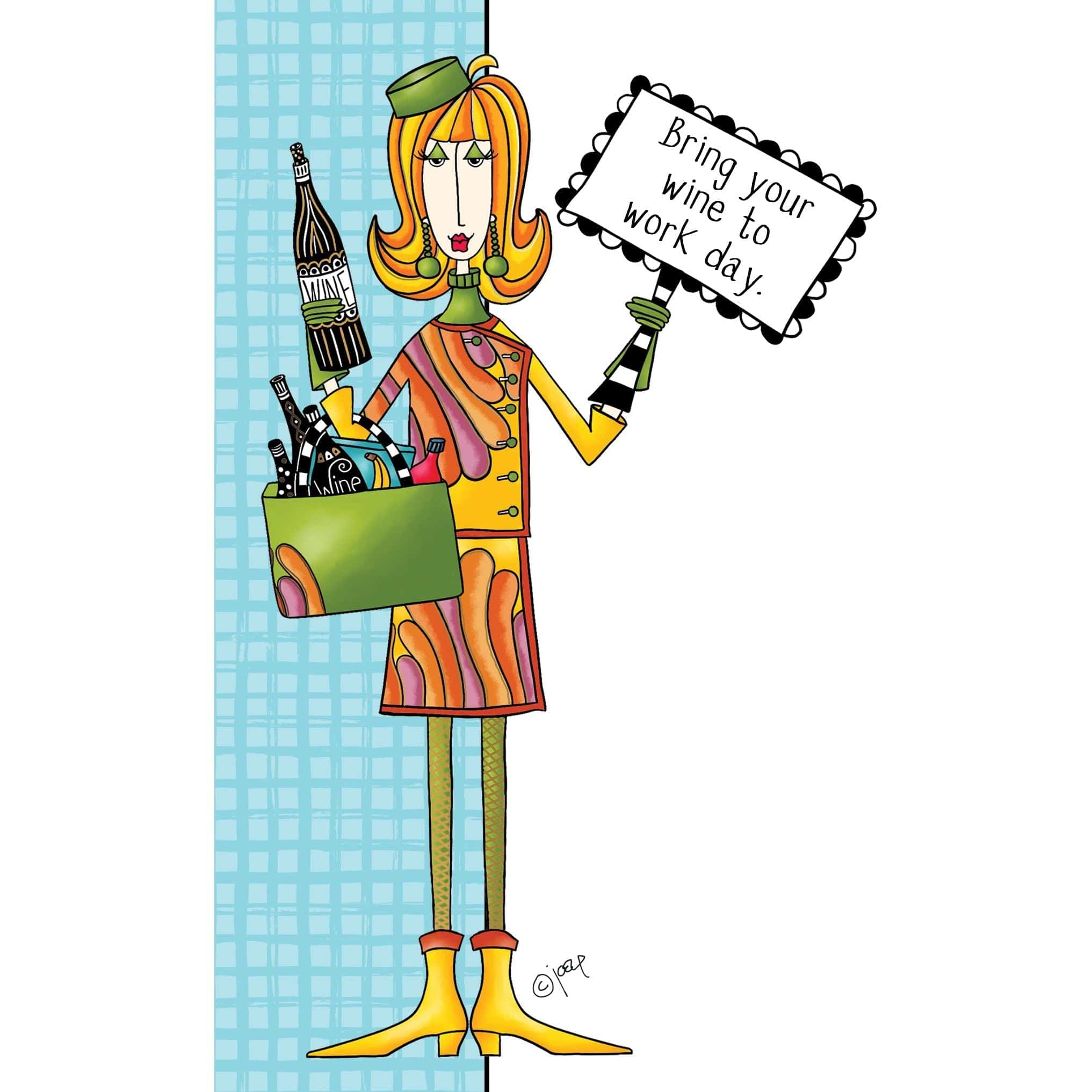 Pictura Dolly Mamas Wine To Work birthday card featuring colorful illustrations on an everyday card.