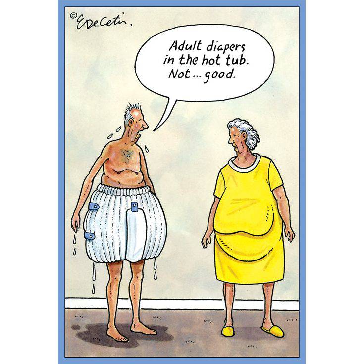 Pictura Adult Diper Hot Tub birthday card featuring colorful illustrations for special occasions.