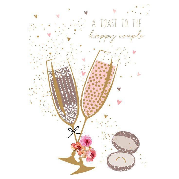 Pictura Champagne and Ring Engagement Card from Sara Miller's everyday card collection, featuring elegant illustrations on a white background.