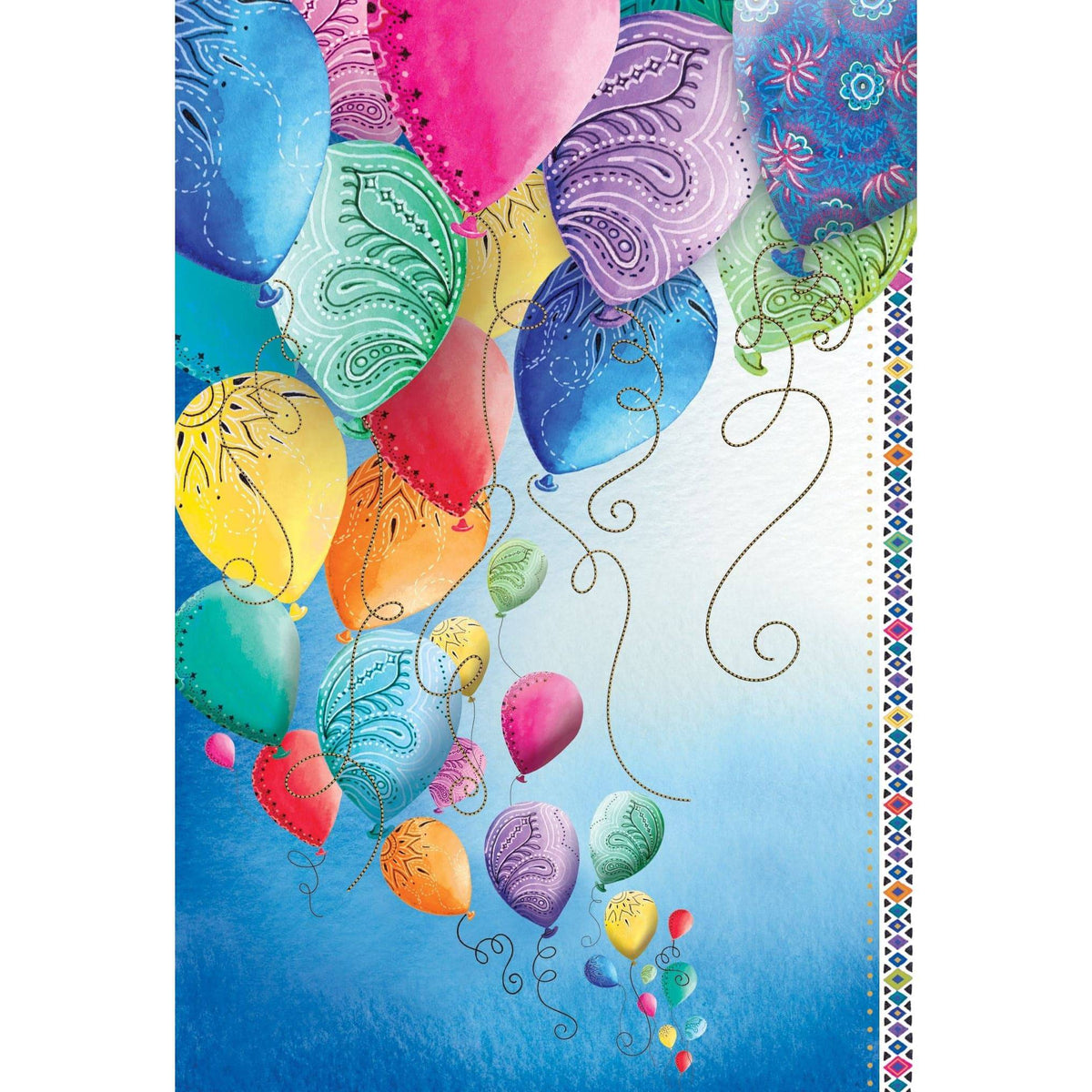 Colorful Soaring Balloons Birthday Card from Pictura featuring vibrant balloon illustrations on an everyday greeting card