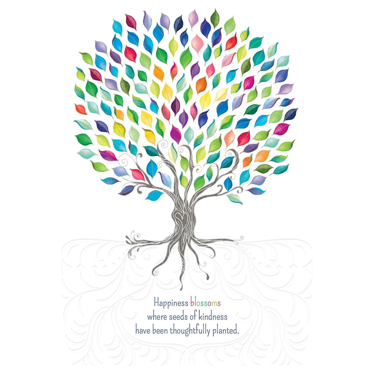 Pictura Happiness Blooms Tree Thank You Card with colorful floral design on a white background, suitable for expressing gratitude.
