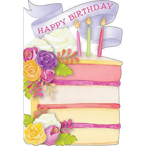 Front of Pictura Slice of Cake Birthday Card from Sienna's Garden featuring a colorful cake illustration on an everyday greeting card.