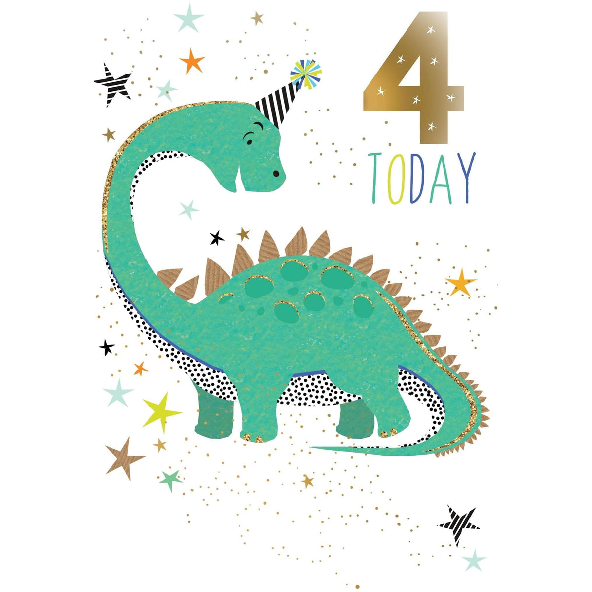 Sara Miller 4th birthday everyday card by Pictura featuring colorful floral and whimsical design elements on a festive card.