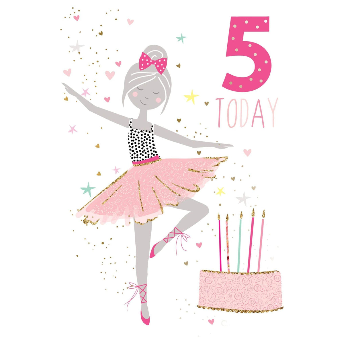 Sara Miller 5th Ballerina birthday card from Pictura, featuring colorful ballerina illustration on an everyday greeting card.