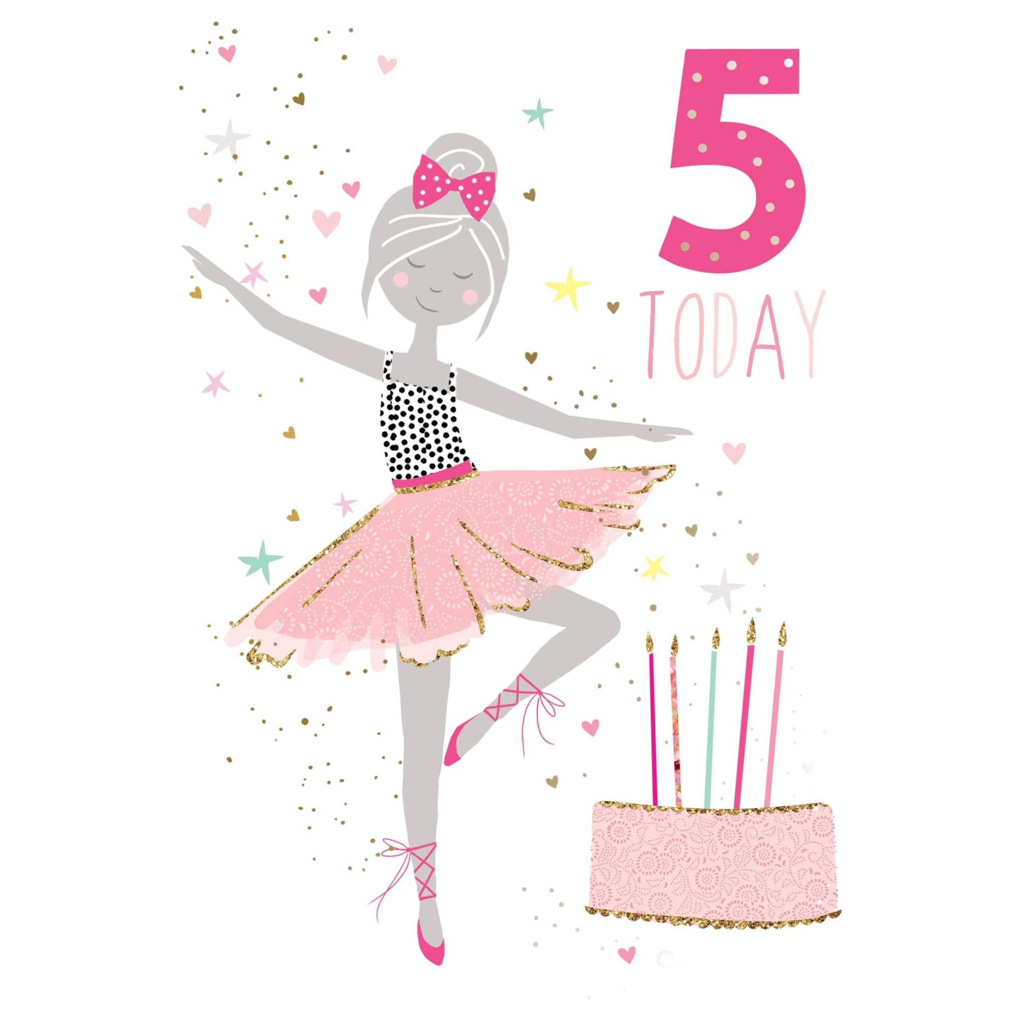Sara Miller 5th Ballerina birthday card from Pictura, featuring colorful ballerina illustration on an everyday greeting card.