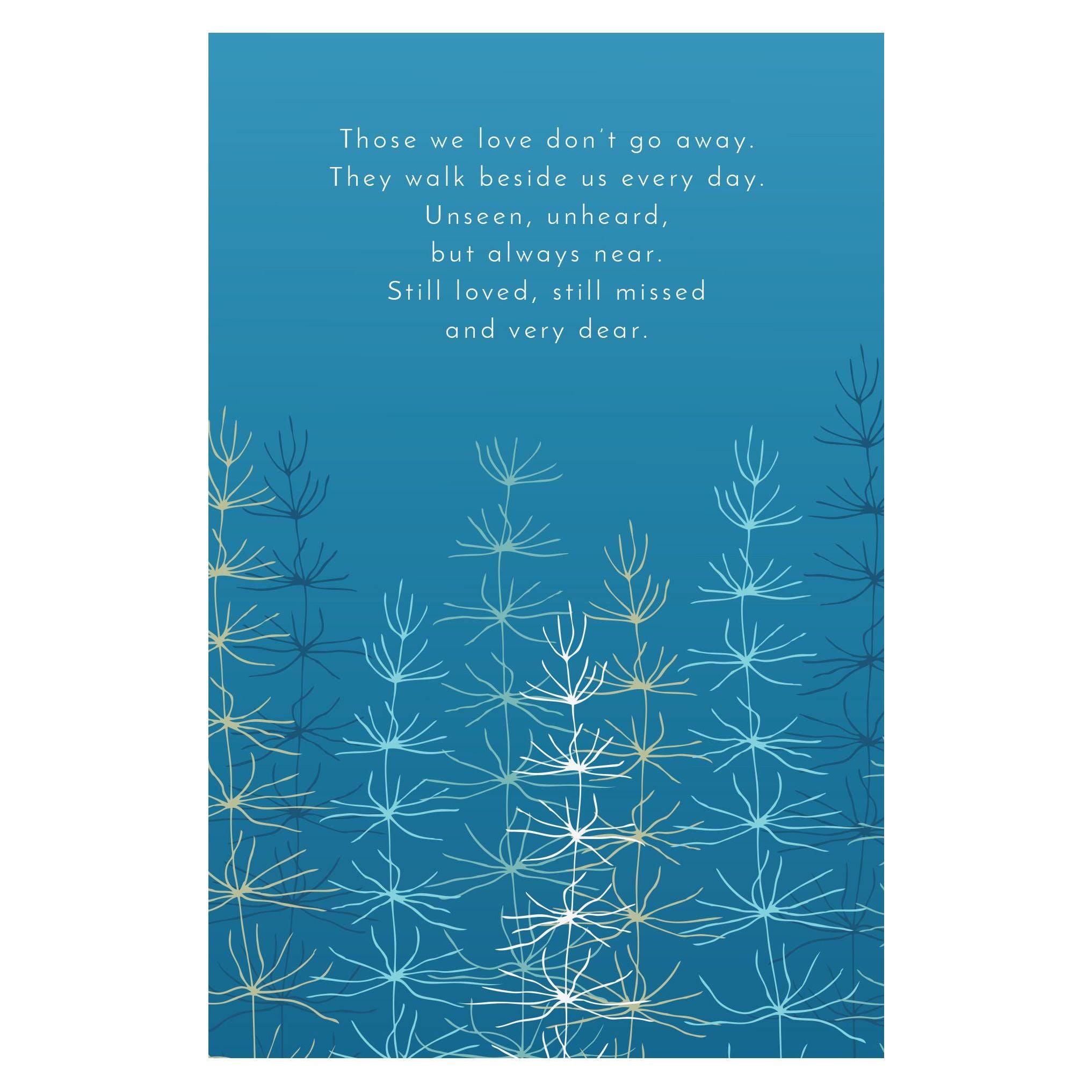 Pictura sympathy card featuring green ferns on a blue background, designed for expressing condolences for the loss of a father.