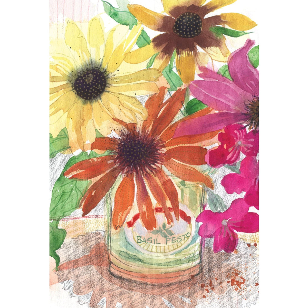 Pictura Basil Pesto Get Well Card featuring a colorful illustration of basil pesto ingredients, perfect for sending cheerful wishes.