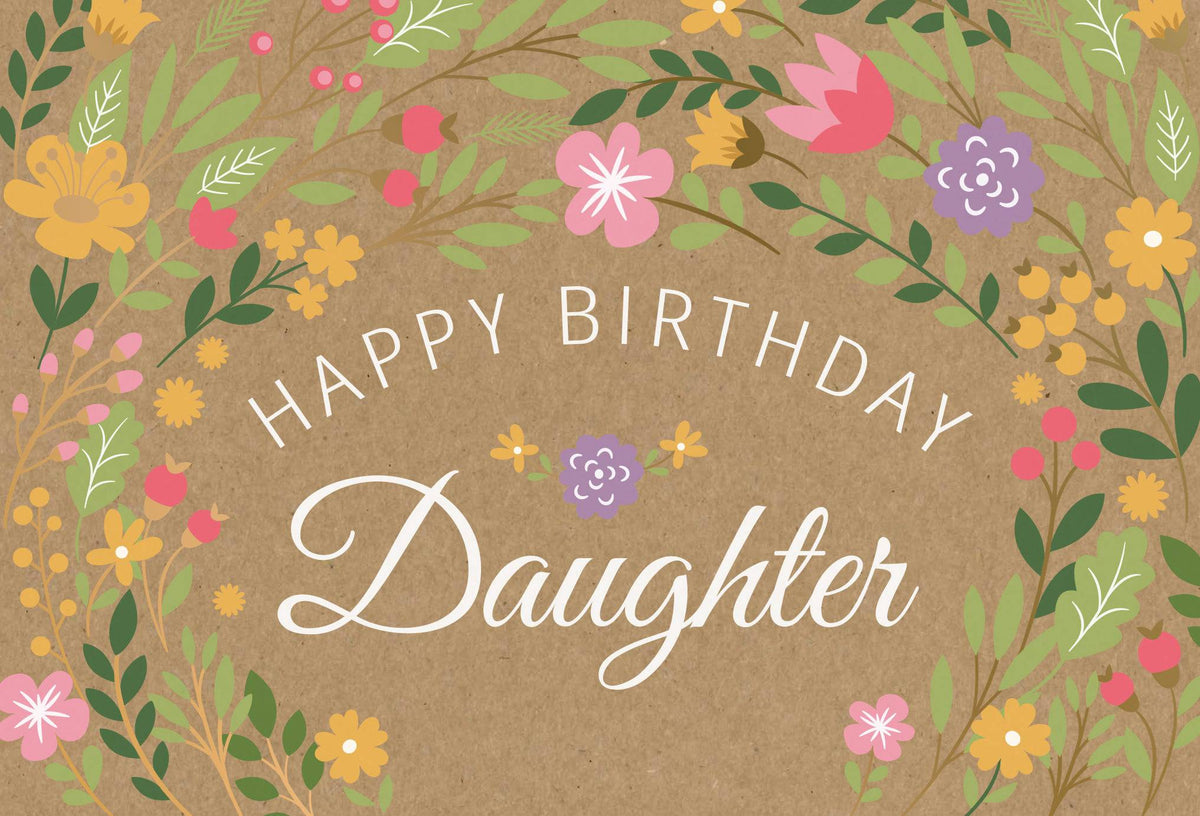 Pictura Happy Flowers birthday card for daughter featuring colorful floral illustrations on a cheerful greeting card.