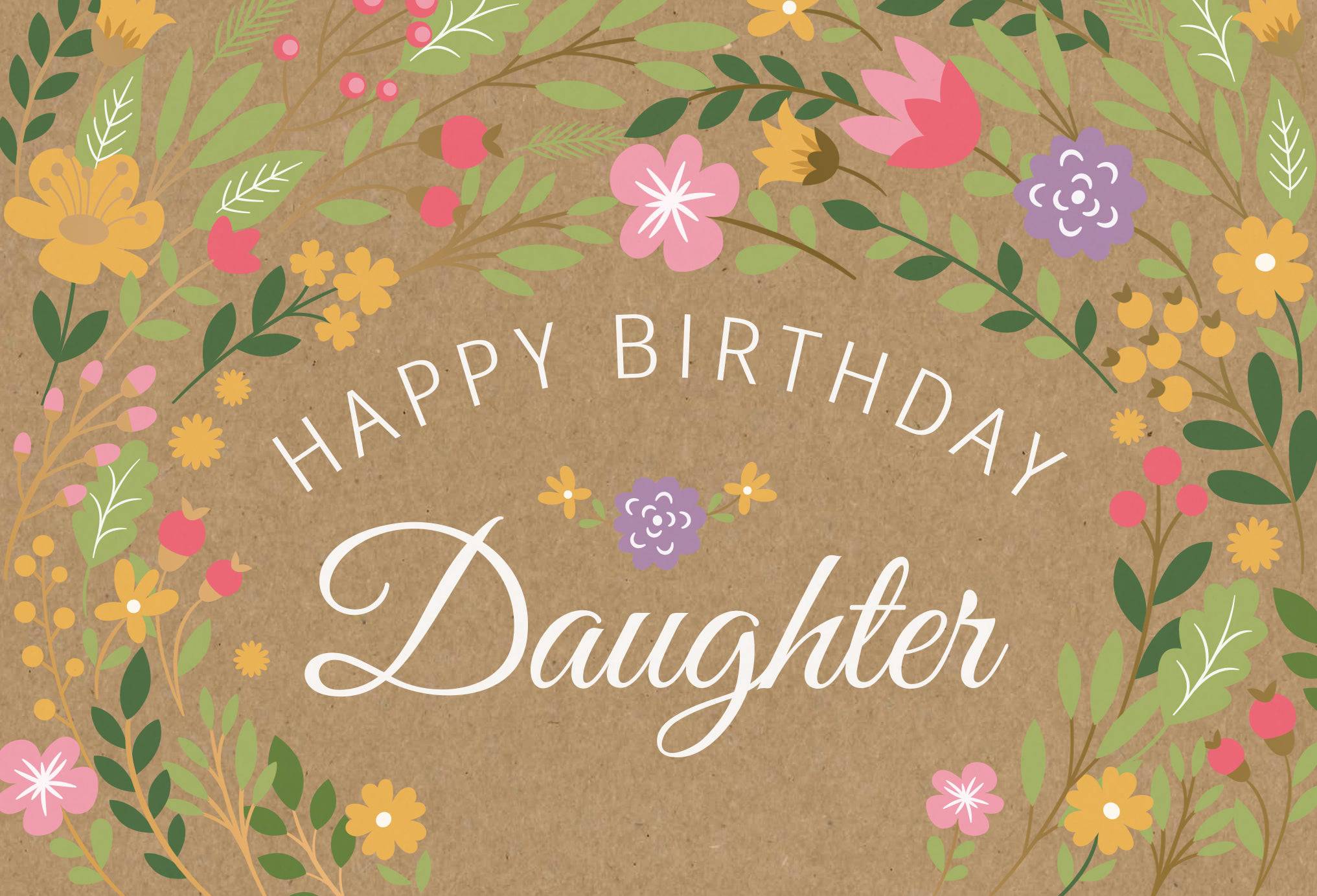 Pictura Happy Flowers birthday card for daughter featuring colorful floral illustrations on a cheerful greeting card.