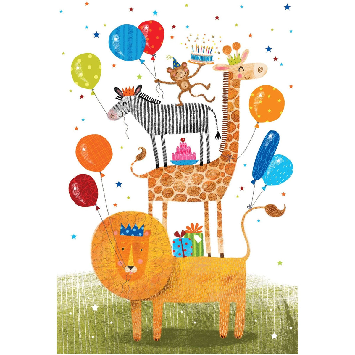 Pictura Party At The Zoo birthday card featuring colorful animal illustrations for everyday celebration greetings.