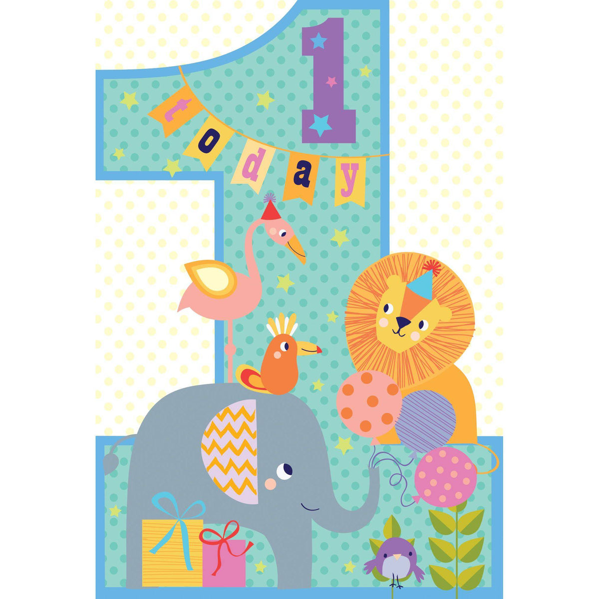 Pictura 1st Zoo First Birthday Card featuring colorful animal illustrations on an everyday greeting card design.