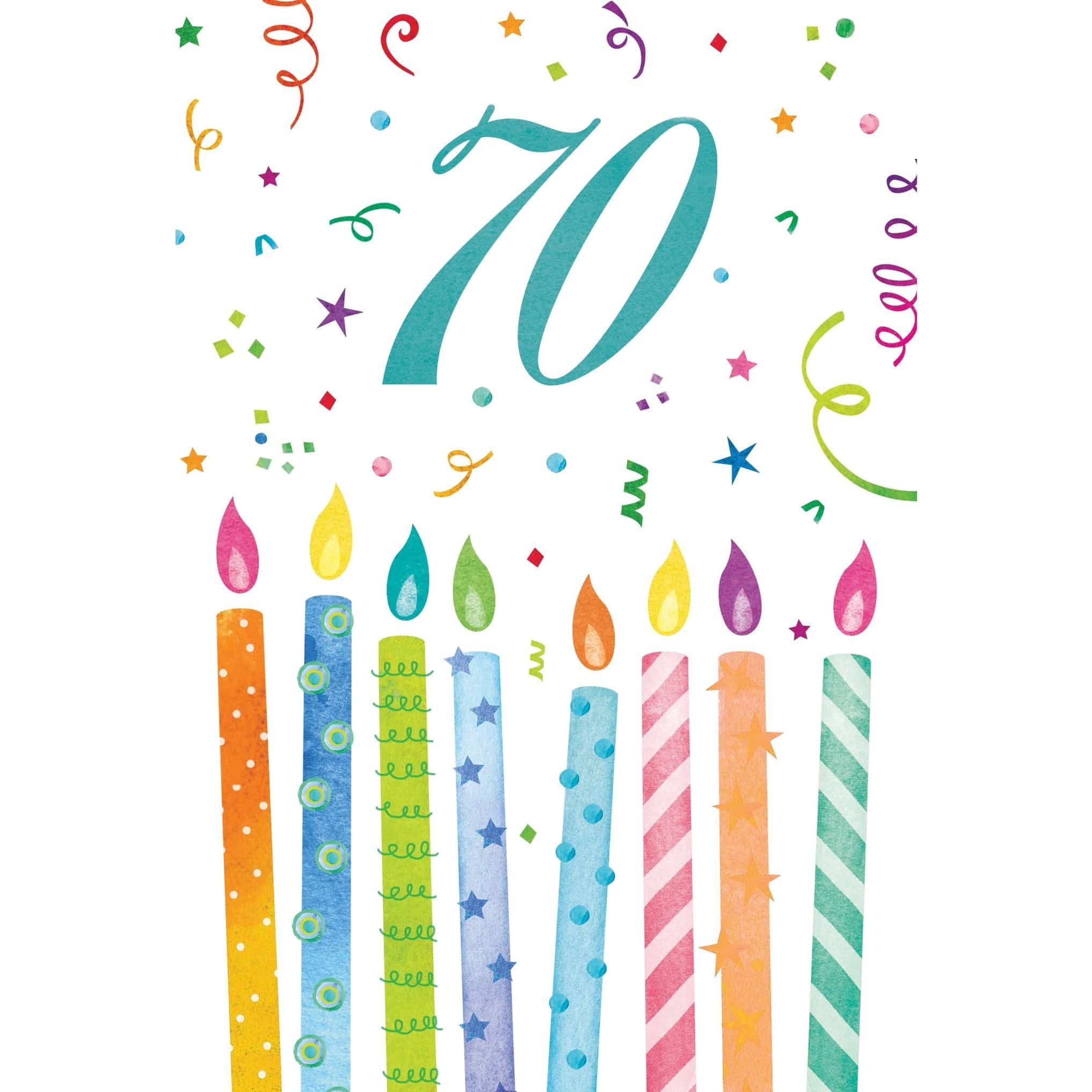 Pictura 70th Celebration Candles birthday card featuring colorful candles and festive design for special milestone birthday celebration.