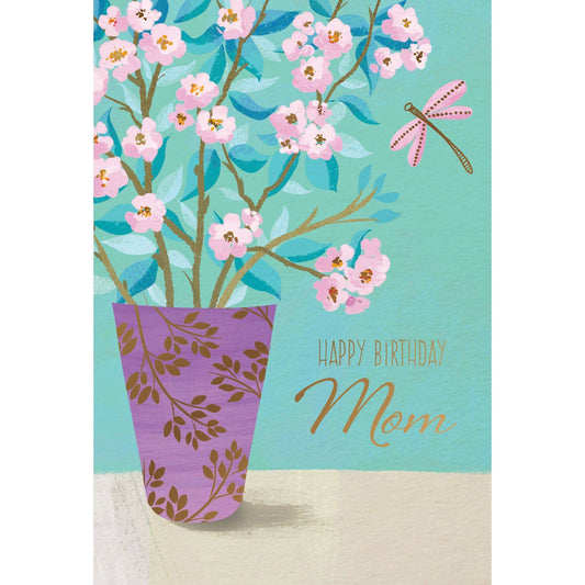 Pictura Dragonfly Blossoms birthday card for mother featuring colorful floral and dragonfly illustrations on a light background