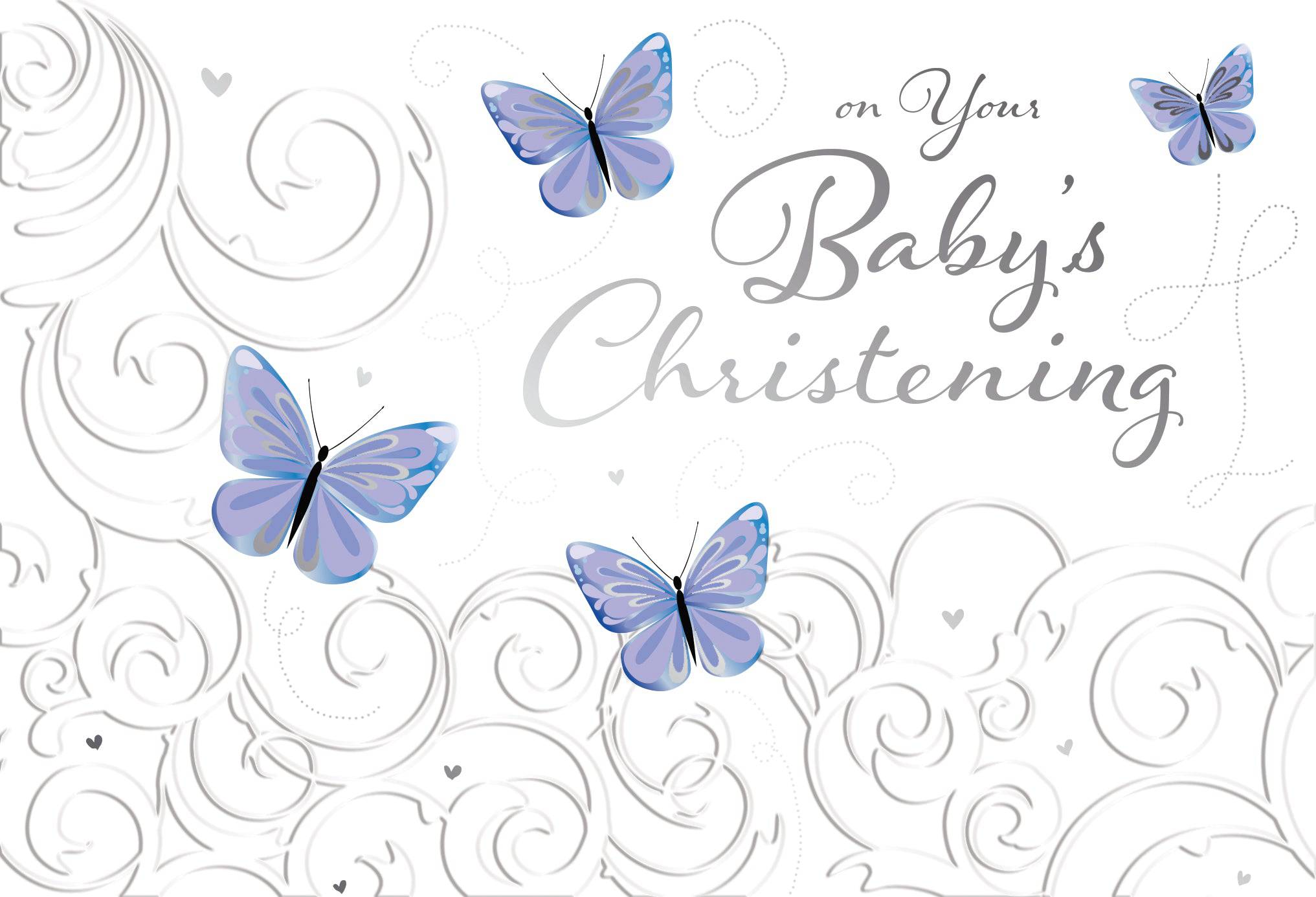 Butterfly Swirls Christening Card by Pictura featuring elegant butterfly and swirl design for special occasion greeting.