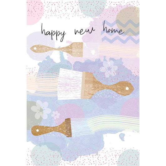 Pictura Paintbrushes New Home card from the Everyday Cards collection featuring colorful paintbrush illustrations.