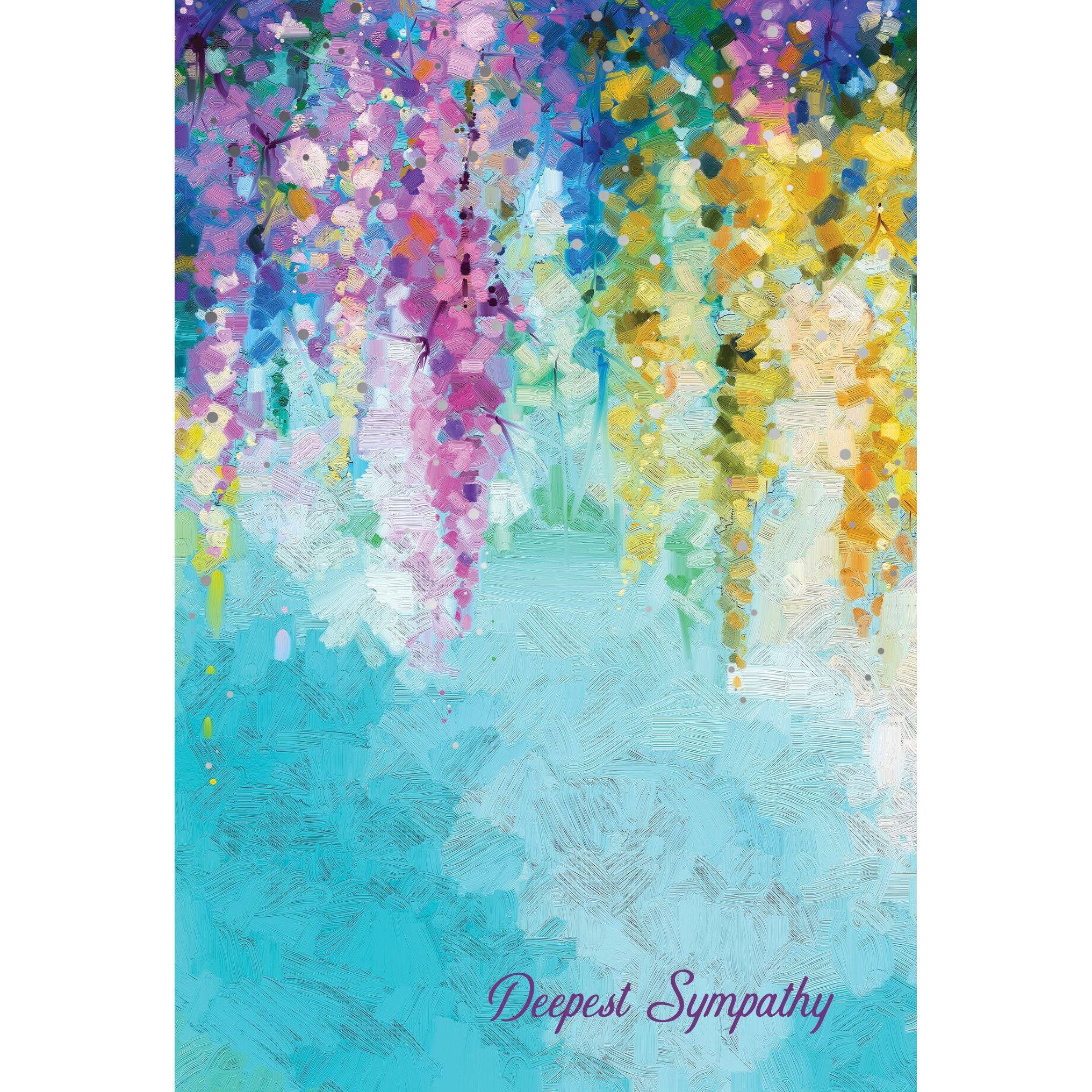 Painted hanging floral sympathy card from Pictura, featuring delicate floral artwork on a soft pastel background.