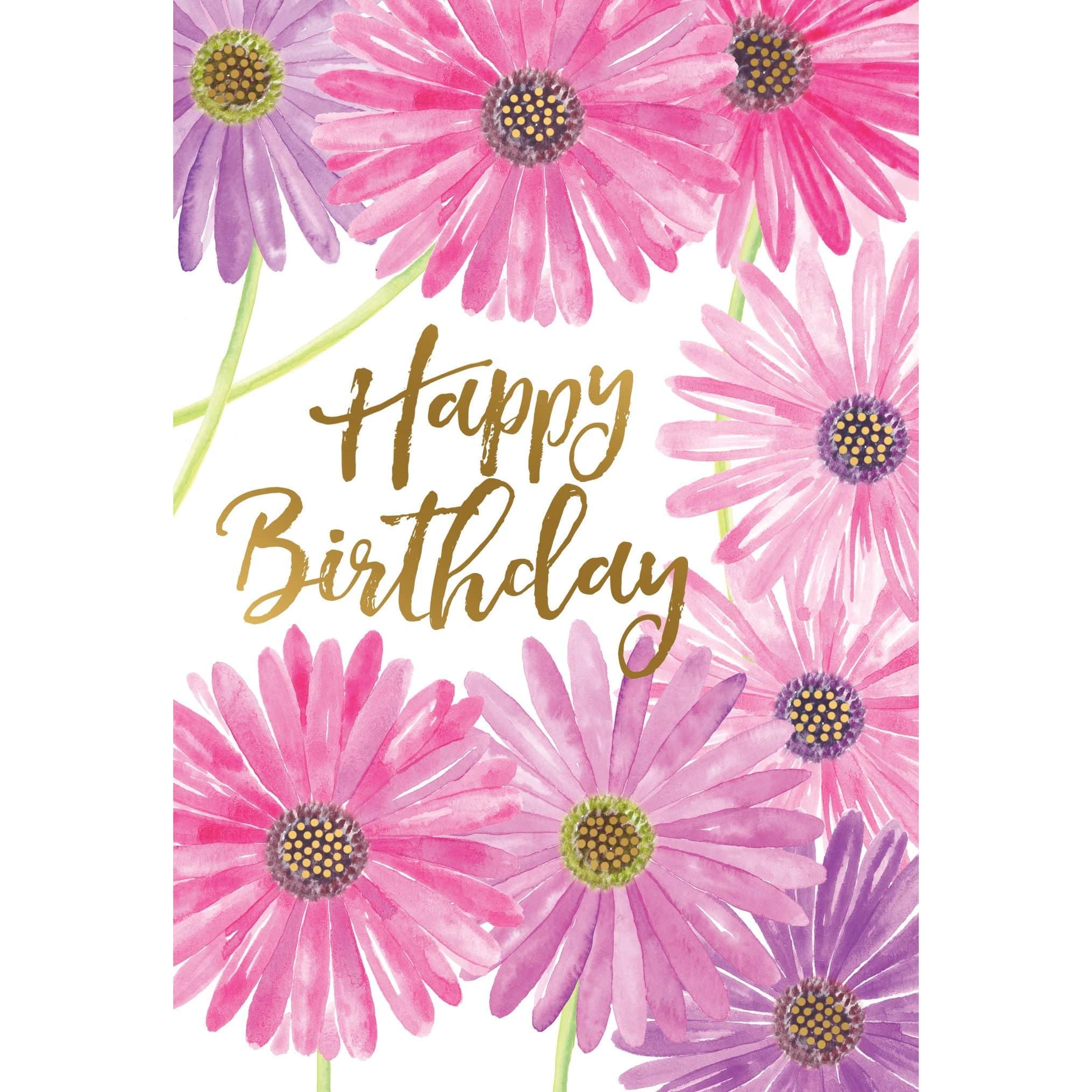 Pink and purple daisies birthday card from Pictura featuring vibrant floral design on an everyday greeting card.