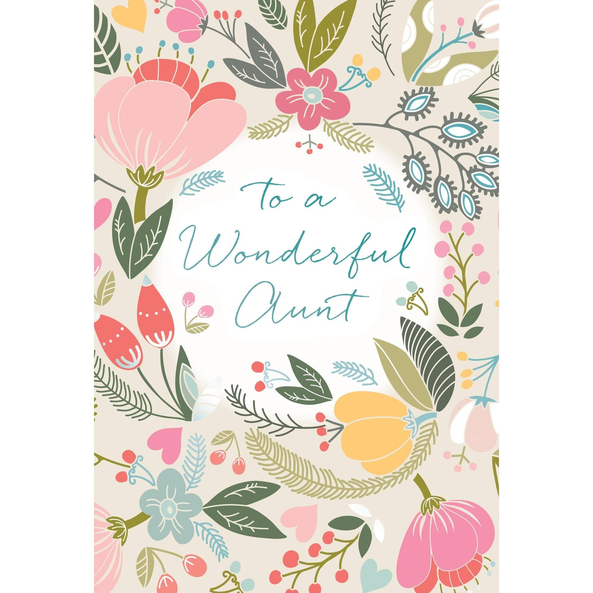 Flower pattern birthday card for aunt by Pictura, featuring vibrant floral design on the front, perfect for special occasions.
