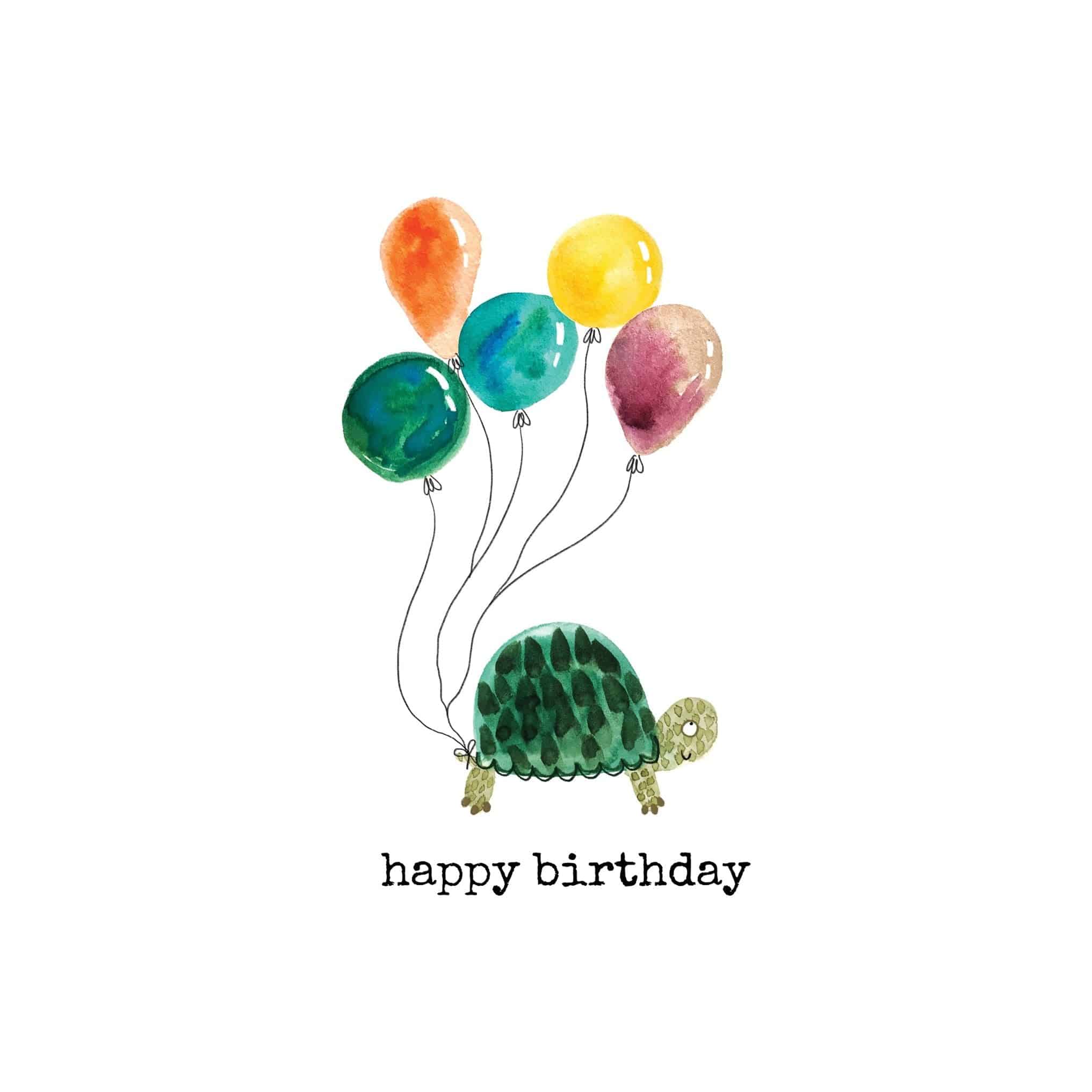 Pictura Turtle and balloons belated birthday card featuring colorful illustrations and playful design for special occasions.