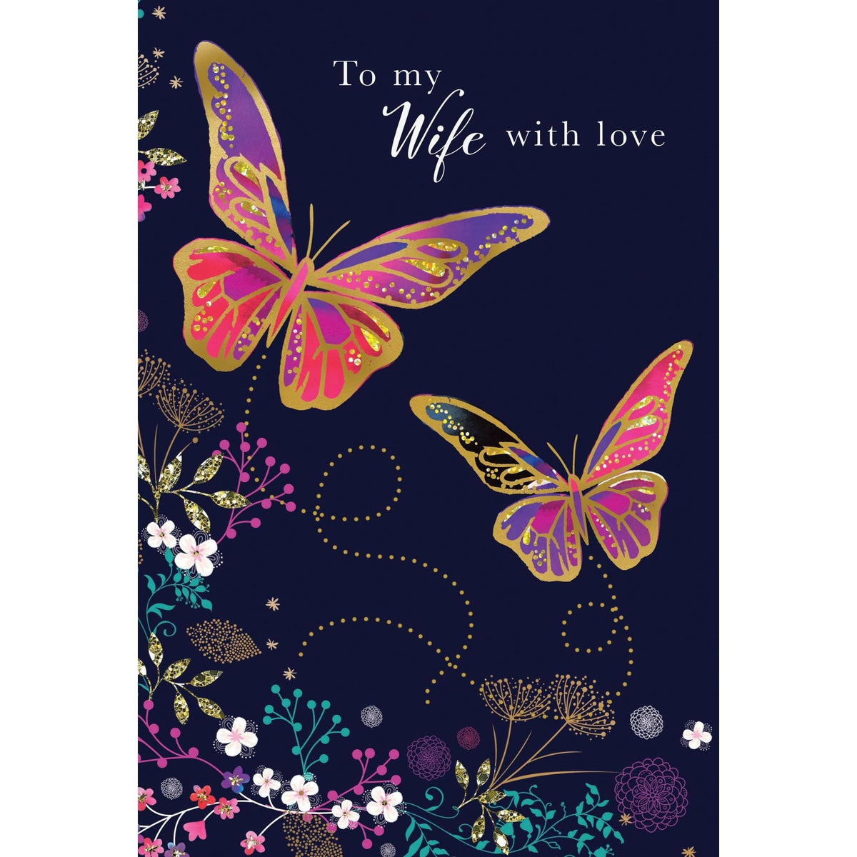Pink butterflies anniversary card for wife by Pictura, featuring floral design and heartfelt message for special occasions.