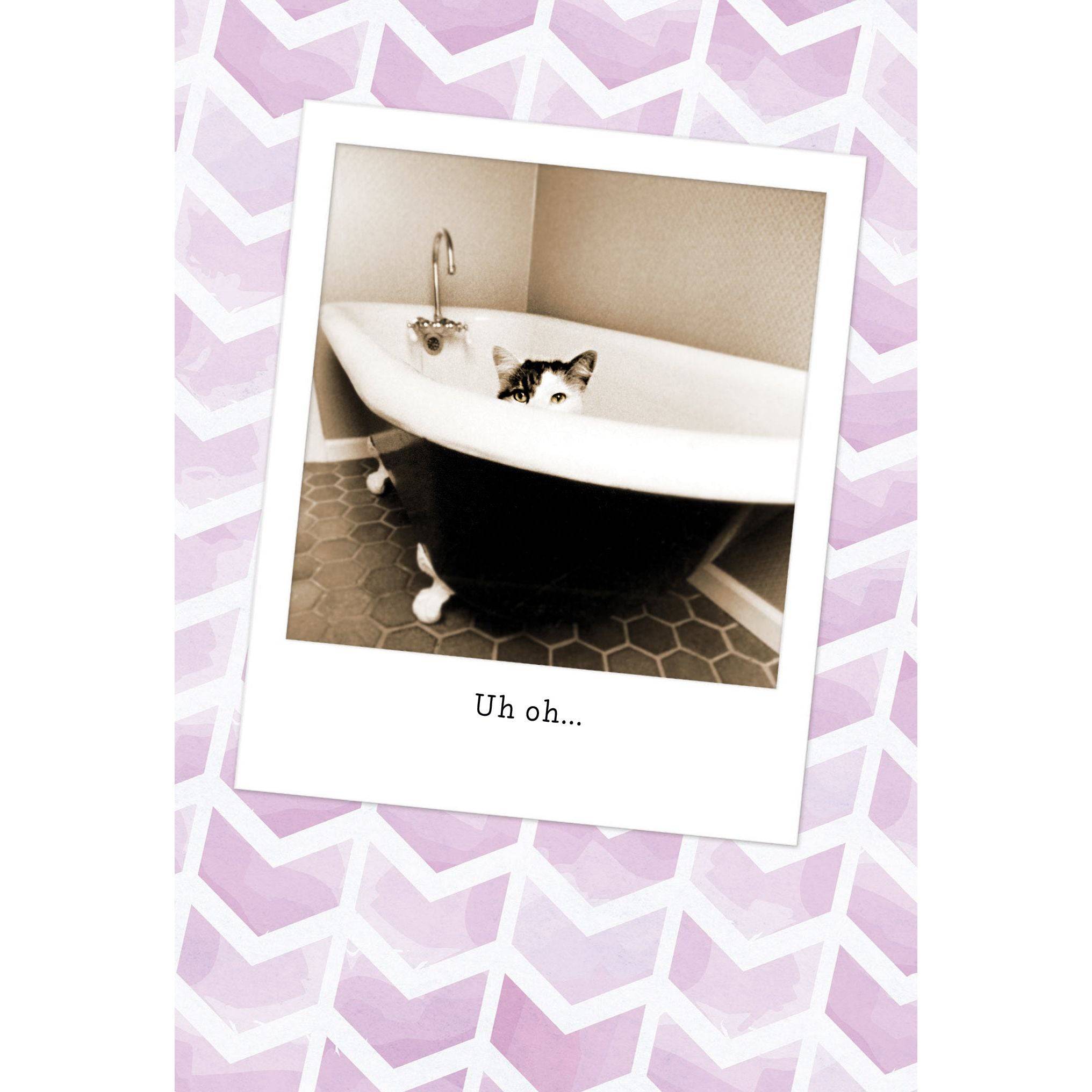 Cute cat in bathtub birthday card by Pictura, featuring playful feline illustration on an everyday greeting card.