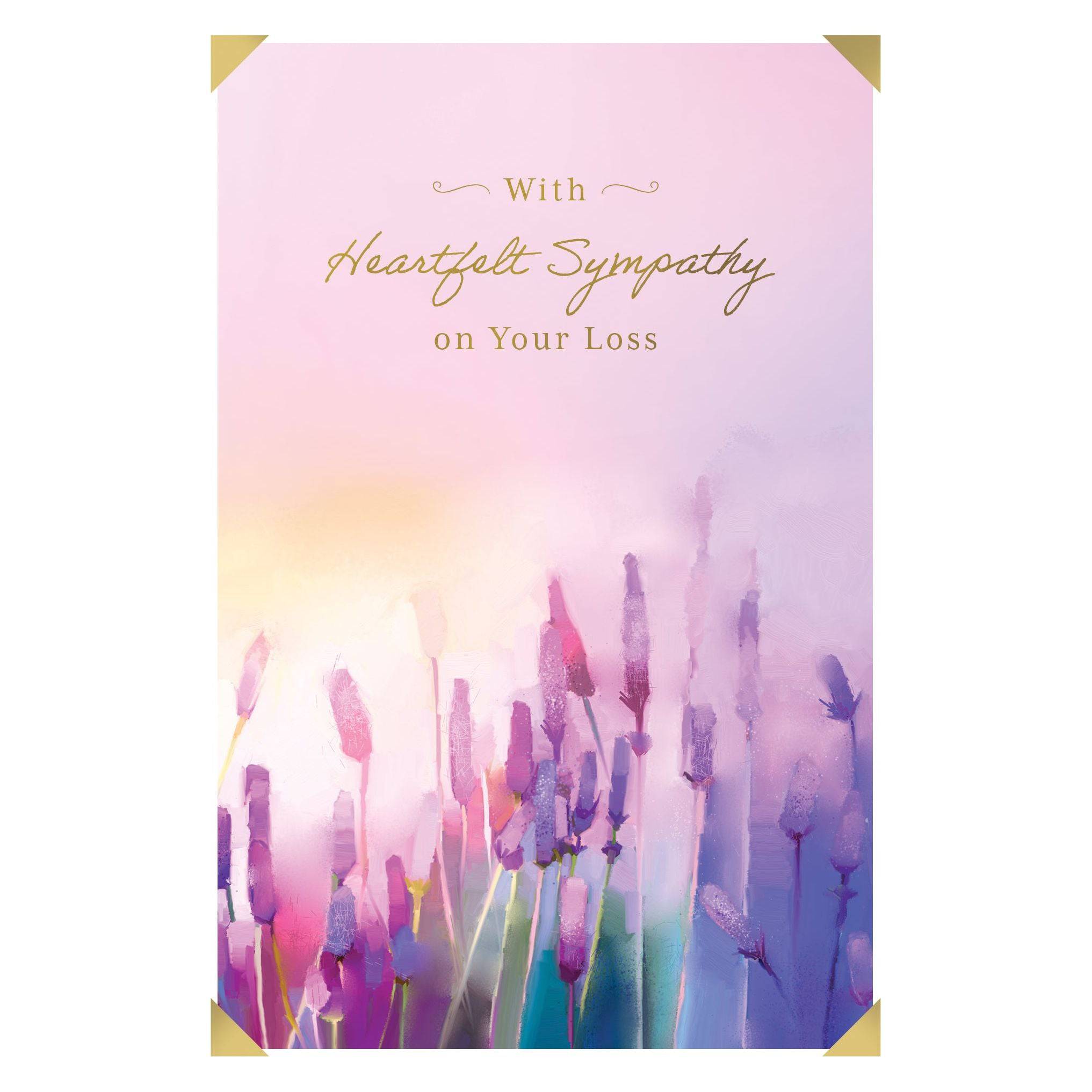 Violet Hues Sympathy Card by Pictura, an elegant everyday greeting card with a gentle violet floral design and heartfelt message.