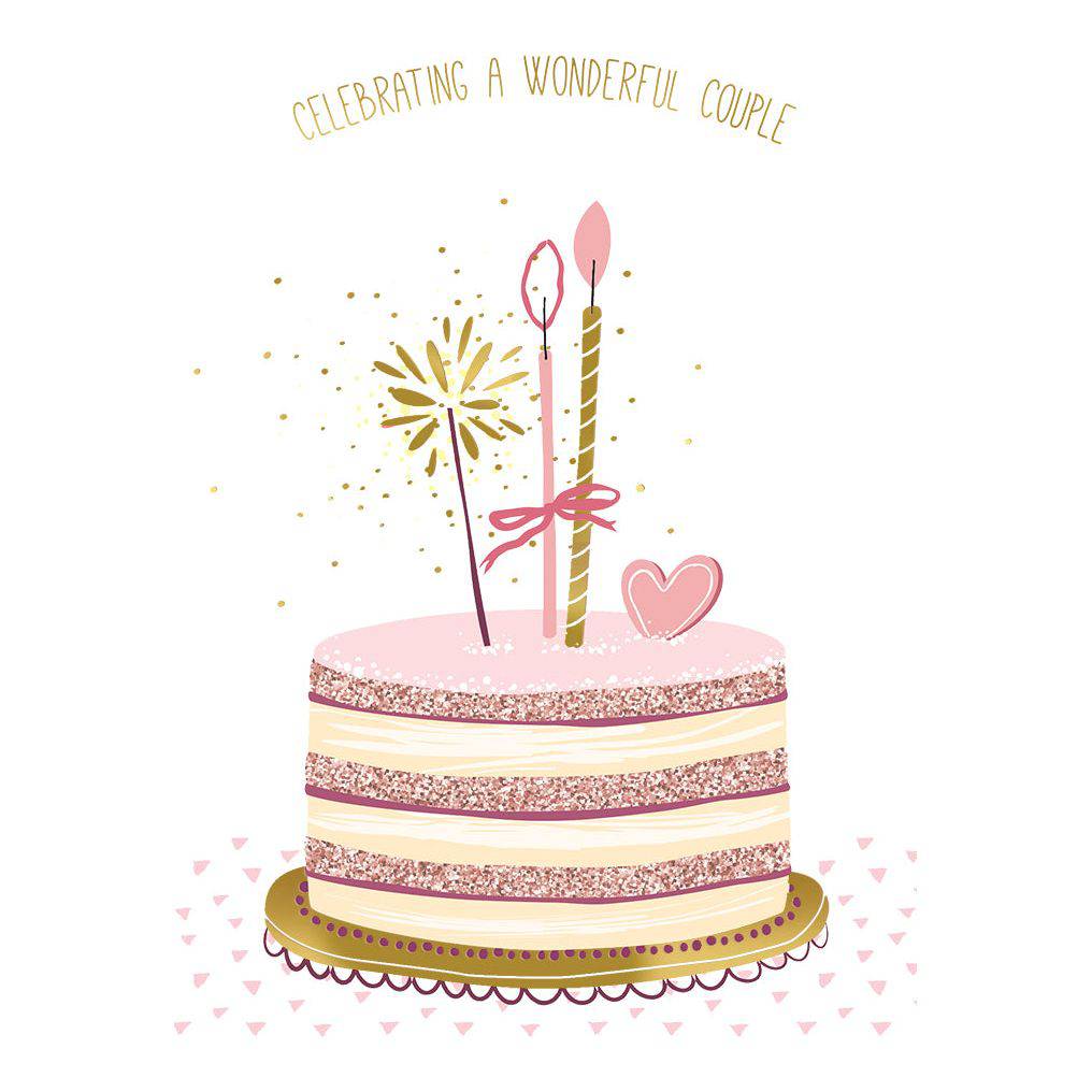 Pink layered cake anniversary card from Pictura featuring a festive design, perfect for celebrating special occasions.
