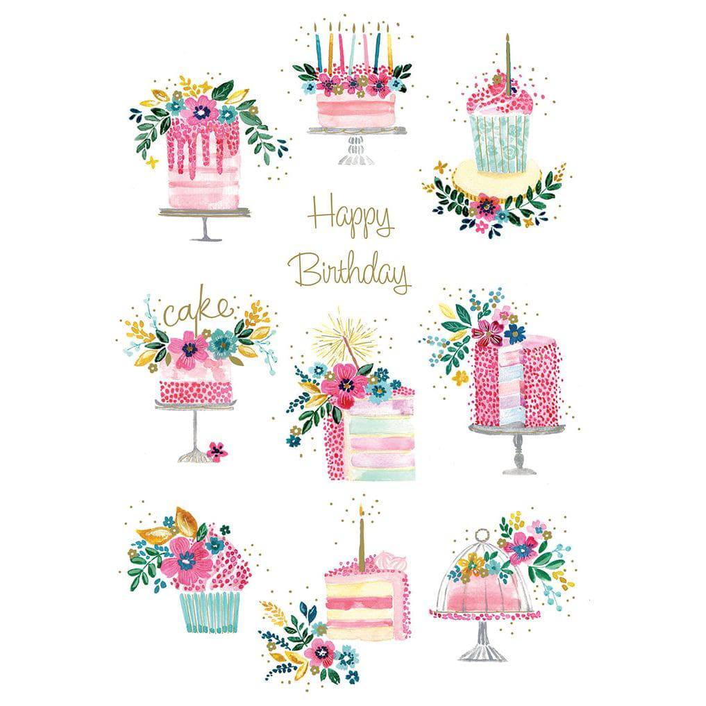 Pictura Nine Small Cakes birthday card featuring colorful cake illustrations, perfect for celebrating special occasions.