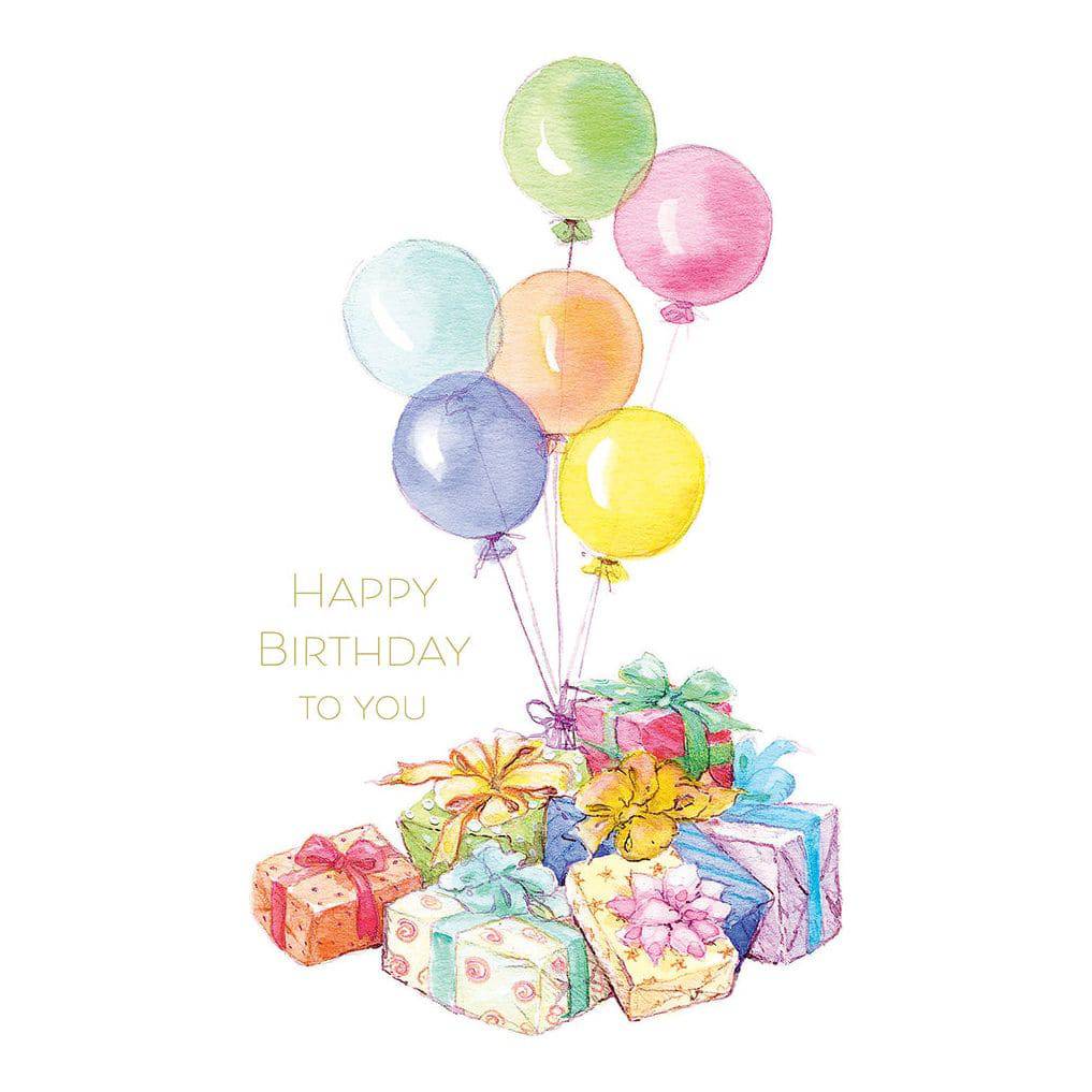 Colorful balloons and presents birthday card from Pictura's Everyday Cards collection featuring festive illustrations.
