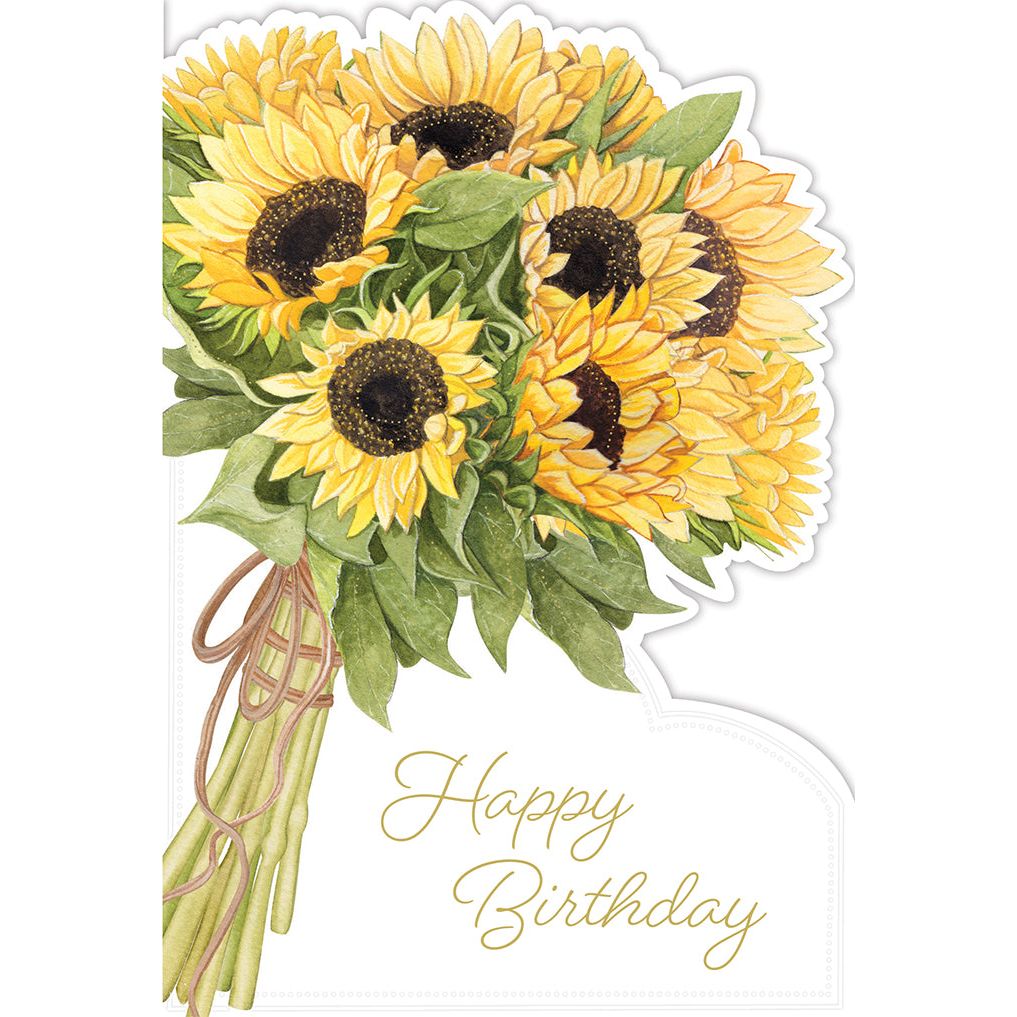 Sunflowers made of tiny buttons and thread add a charming touch to a handmade birthday card.