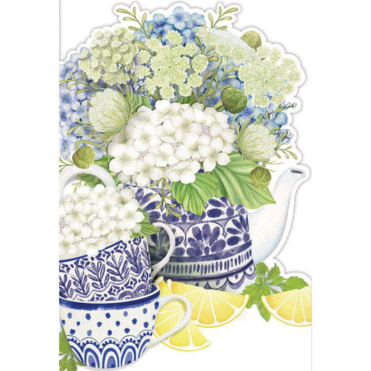 Hydrangea teapot and teacup birthday card featuring floral design from Sienna's Garden by Pictura for everyday occasions.
