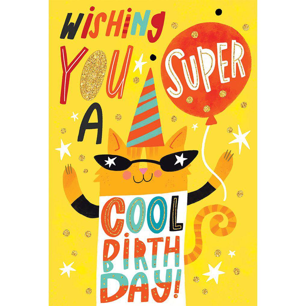 Colorful Cool Cat birthday card from Pictura featuring playful cat illustrations, perfect for celebrating special occasions.