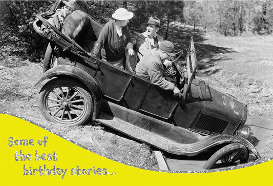 Pictura sinking car birthday card featuring a humorous illustration of a car sinking into water, perfect for celebrating birthdays.