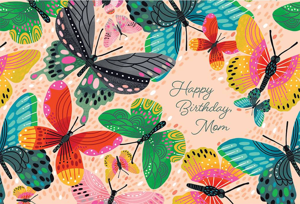Pictura Butterflies Birthday Card for Mother featuring colorful butterfly illustrations on a cheerful greeting card.
