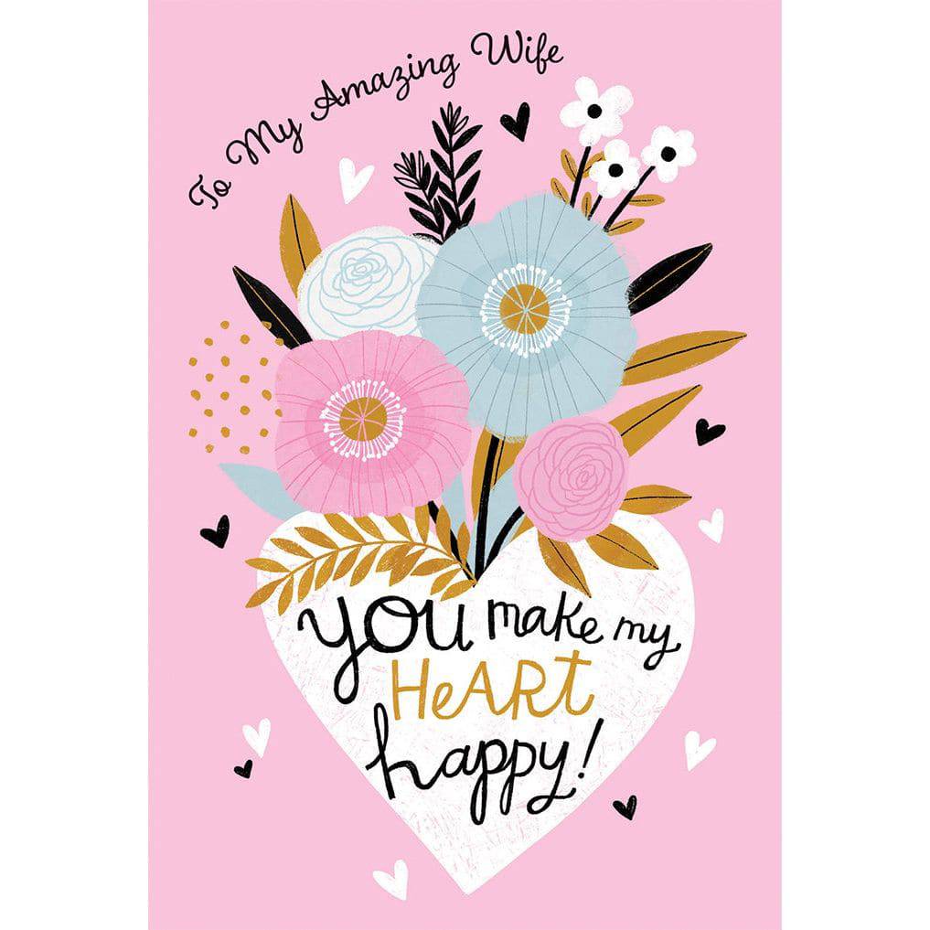 Pictura Heart Happy Birthday Card for wife with colorful floral design, perfect for celebrating special occasions.