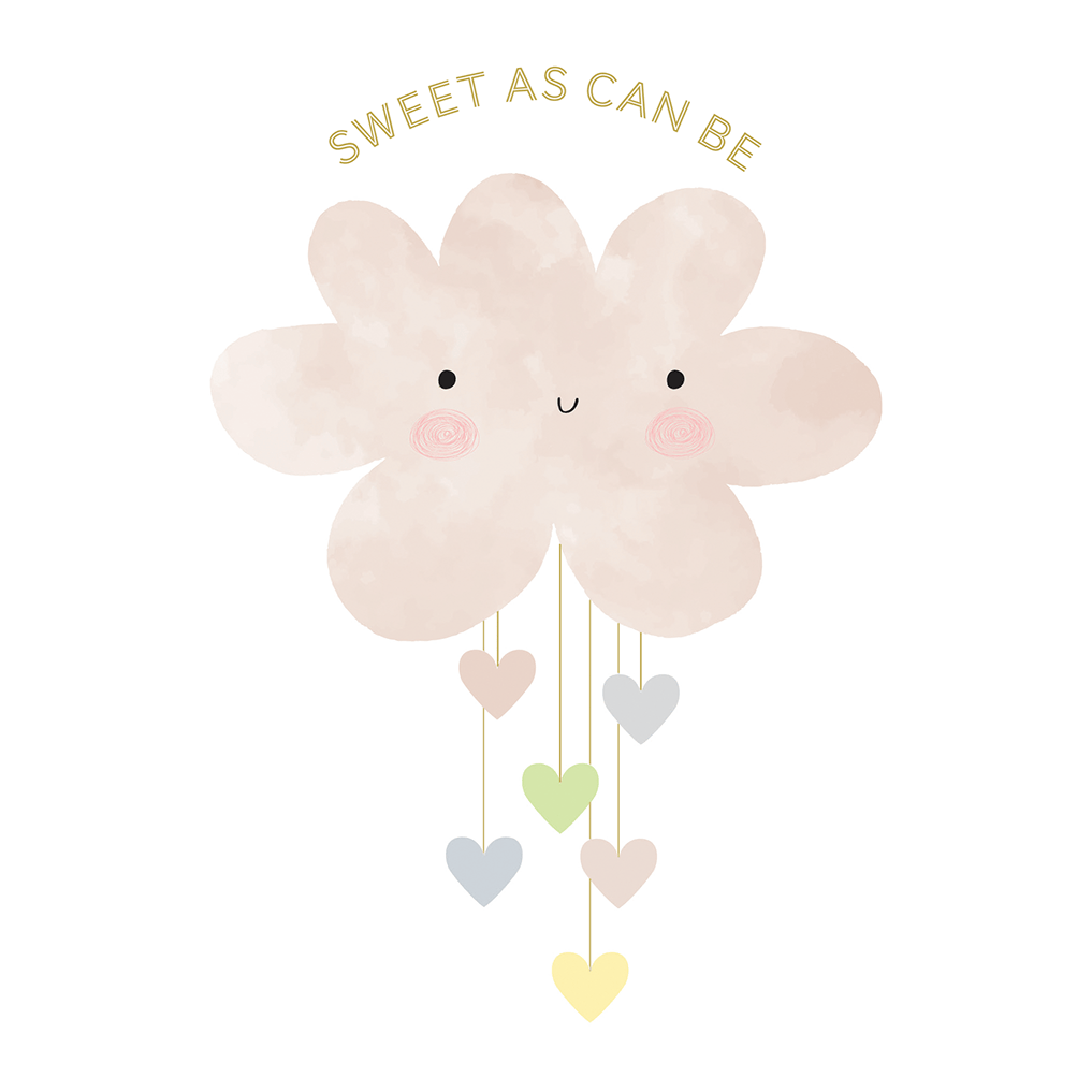 Pictura Cloud with Falling Hearts baby greeting card featuring a soft cloud illustration and heart accents for special occasions