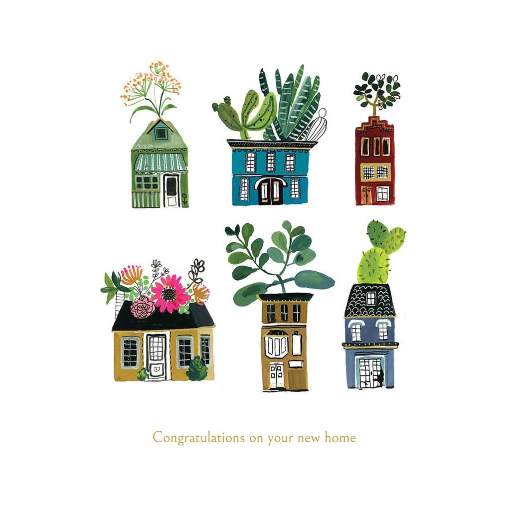 Pictura House Plants New Home Card featuring colorful illustrations of houseplants for greeting and celebration.