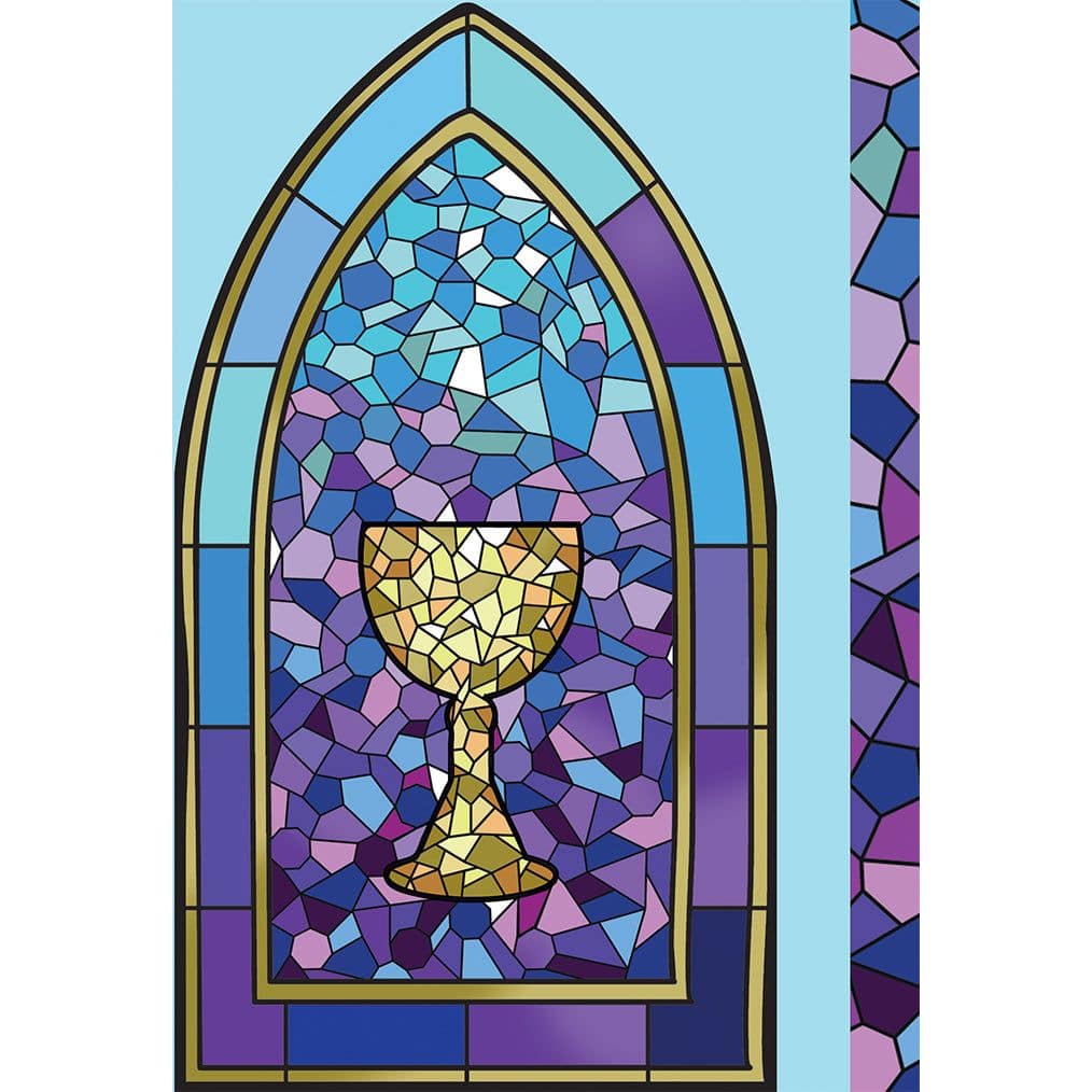 Stained glass chalice communion card from Pictura, featuring colorful stained glass design and religious imagery for everyday use.