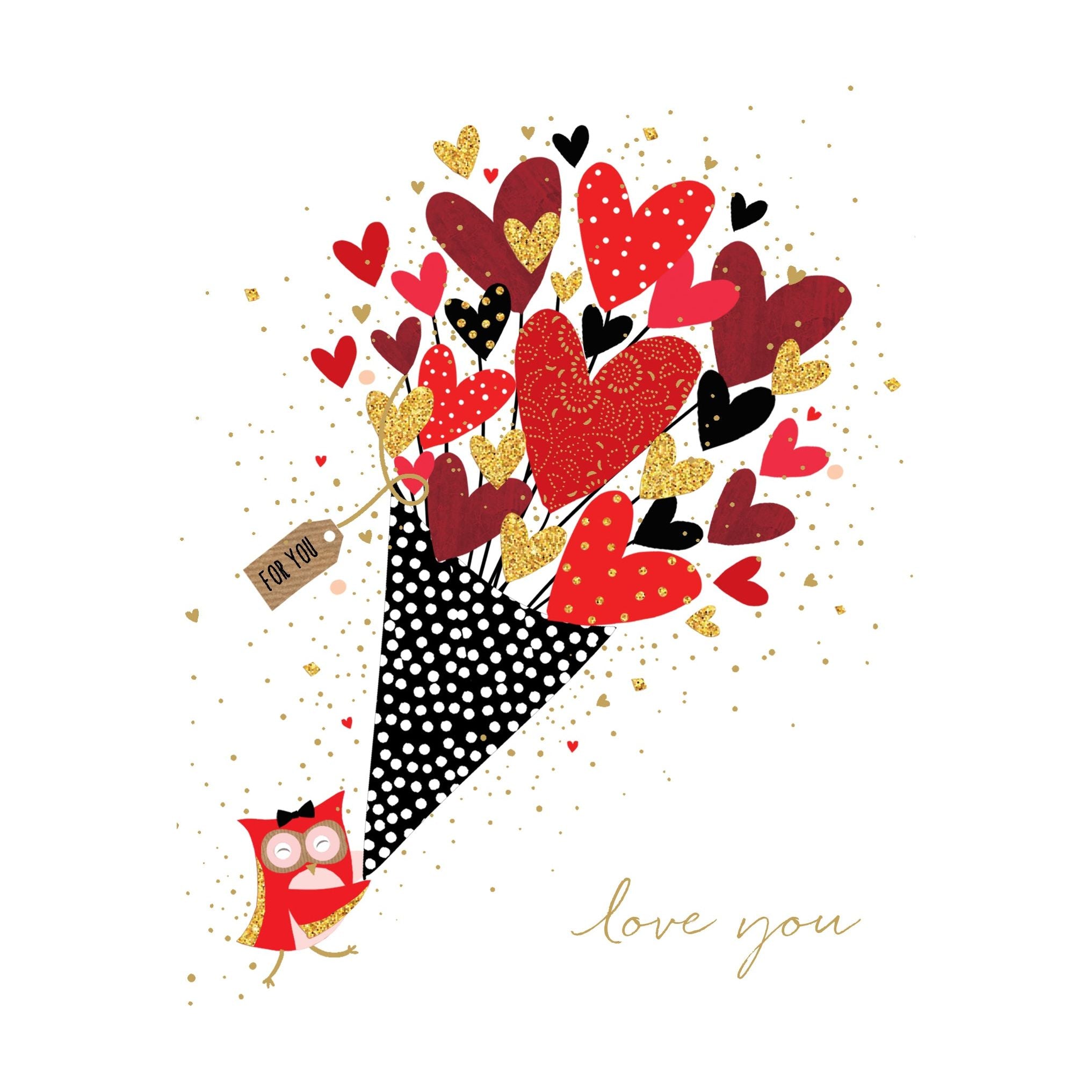 Owl Heart Bouquet Valentine's Card Sara Miller - Cardmore