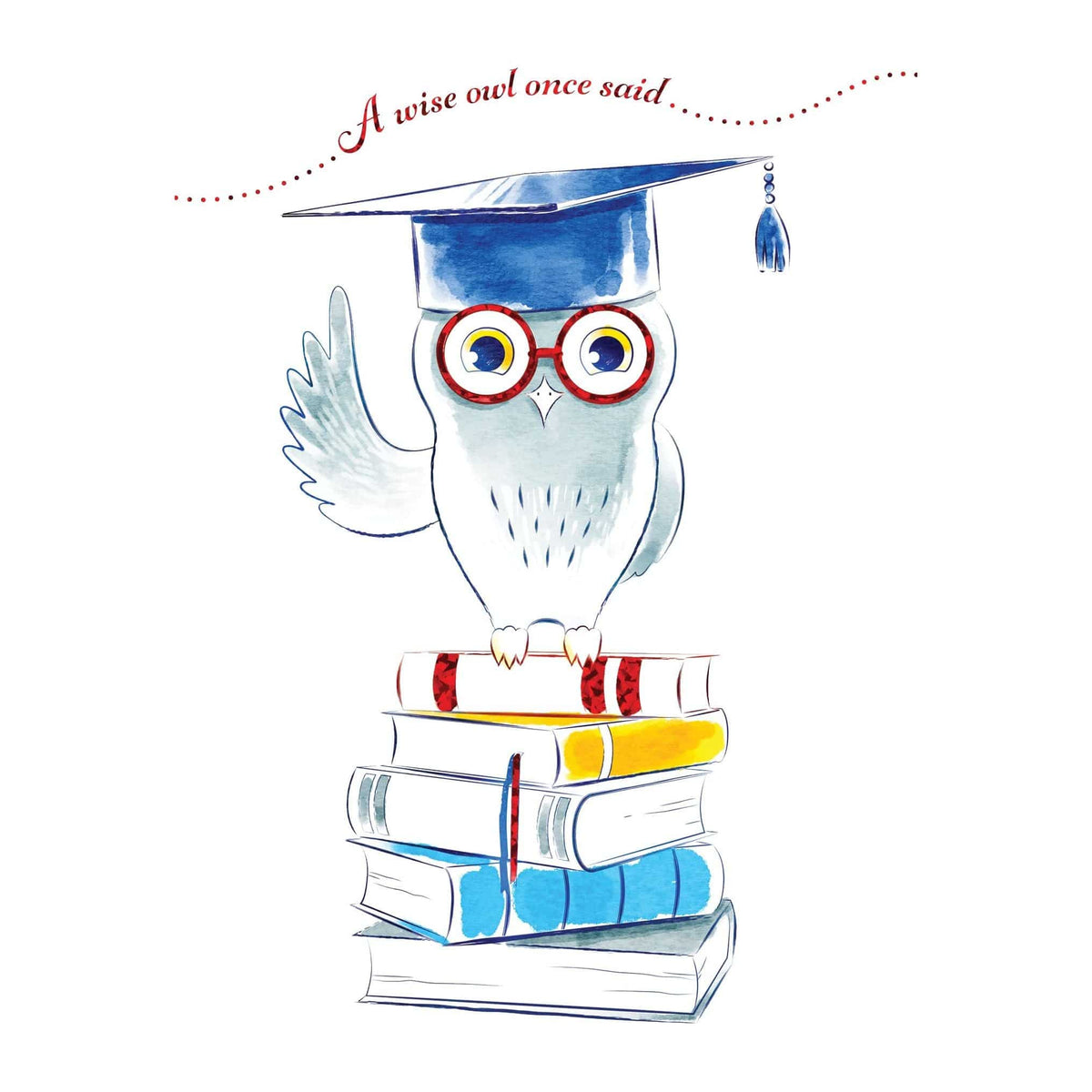 Wise Owl Graduation Card by Pictura featuring a cheerful owl design suitable for graduation celebrations.