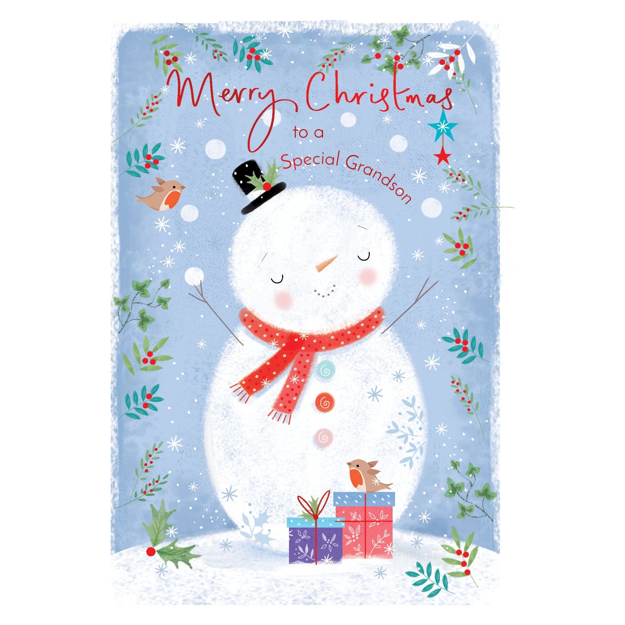 Happy Snowman Christmas Card Grandson - Cardmore