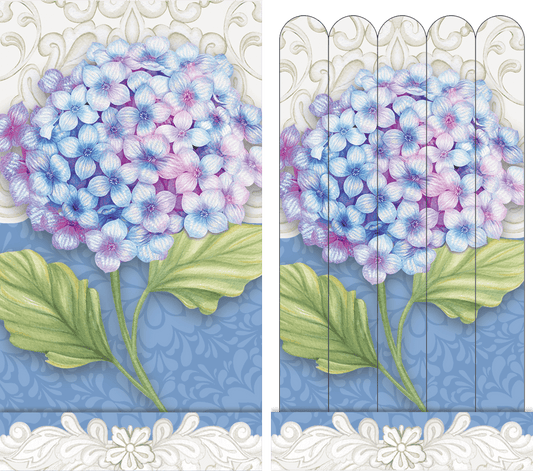 Pictura Hydrangea Butterfly Emery Board from Sienna's Garden, a floral beauty nail file with butterfly and hydrangea design.