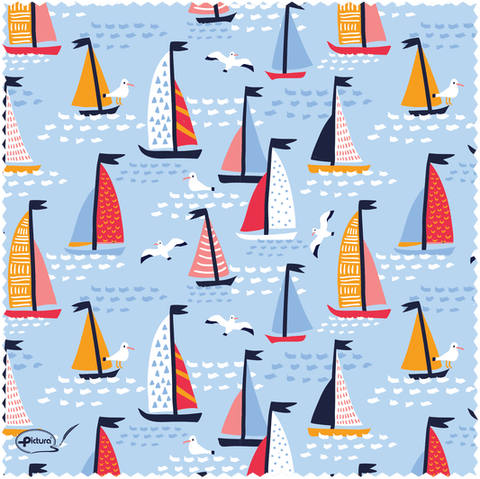 Pictura Sailing Boats Smart Cloth showcases a high-quality, flexible fabric with nautical boat designs on a white background.